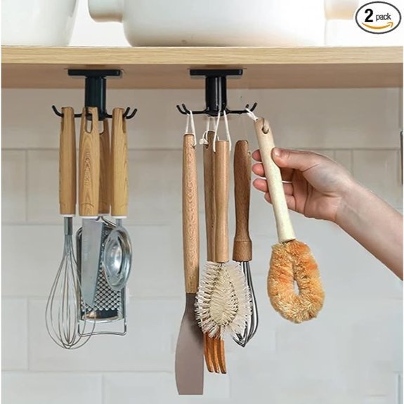 2pc Under-Cabinet Kitchen Utensil Hooks 360° Rotation