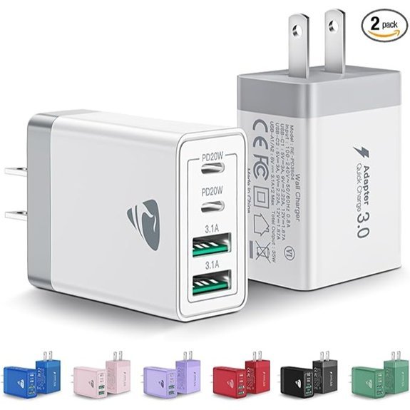 2-Pack 40W USB-C 4-Port Wall Charger
