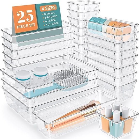 WOWBOX Clear Drawer Organizer Set 25 Pieces