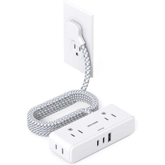 6ft Flat Extension Cord with 4 Outlets USB