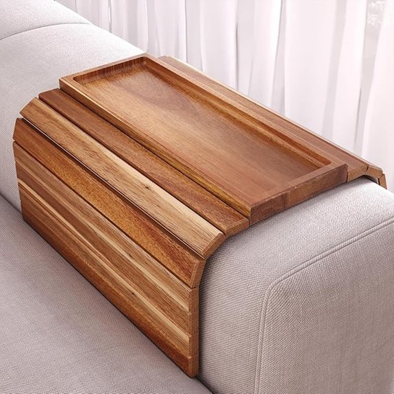 Acacia Wood Folding Sofa Arm Tray with Pad