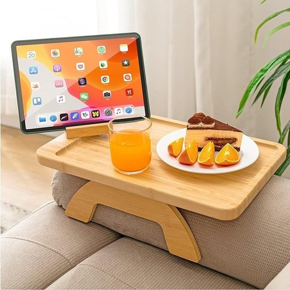 SINWANT Bamboo Couch Arm Tray with Phone Holder