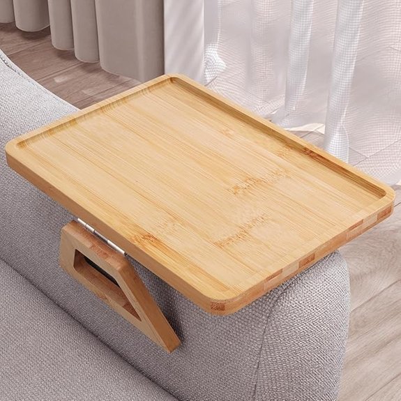 Bamboo Folding Couch Arm Tray Clip-On Desk