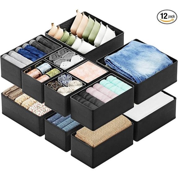 SpaceAid Drawer Organizer Bins 12 Pack Black