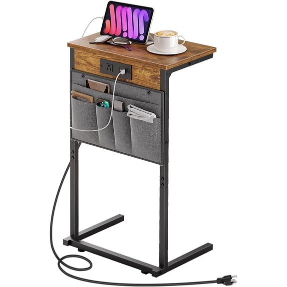 HOOBRO C-Shaped End Table with Charging Station