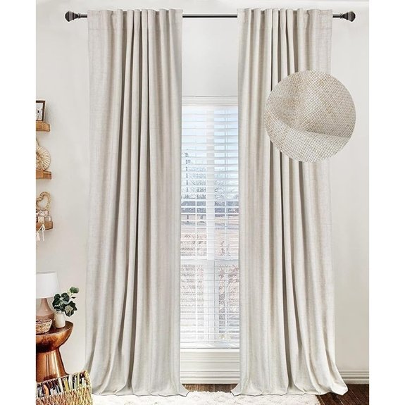 100% Blackout Linen Curtains 50x84 Cream 2 Panels