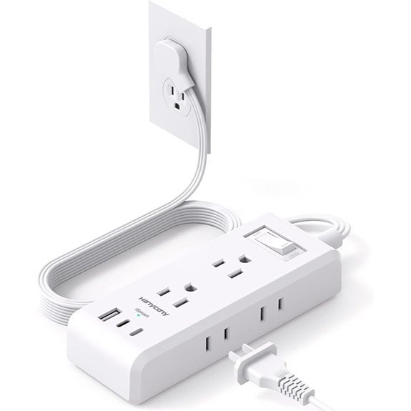 Flat Plug Power Strip with USB Outlets