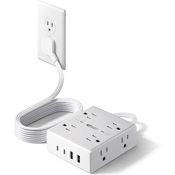 Flat Plug Surge Protector Power Strip with USB