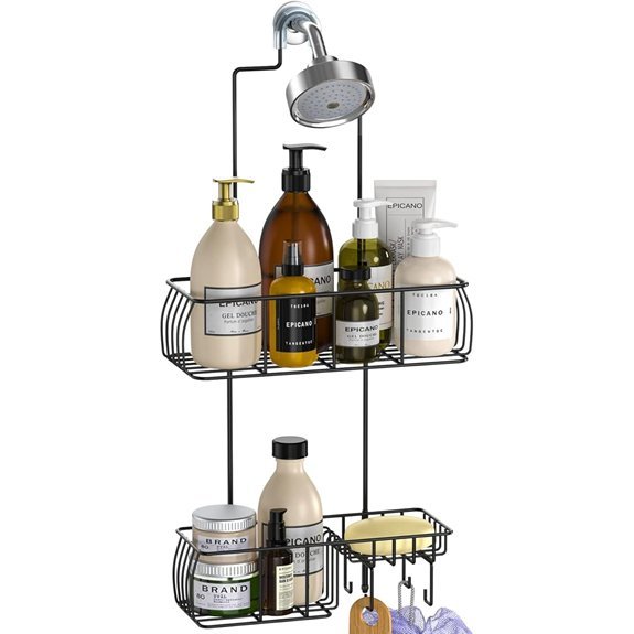 Epicano Anti-Swing Shower Caddy with Hooks Matte Black