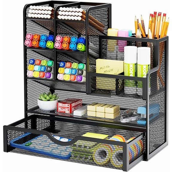 Marbrasse Mesh Desk Pen Holder with Drawer