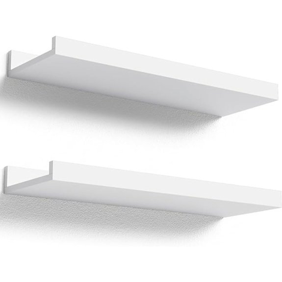 Two White Floating Wall Shelves with Lip