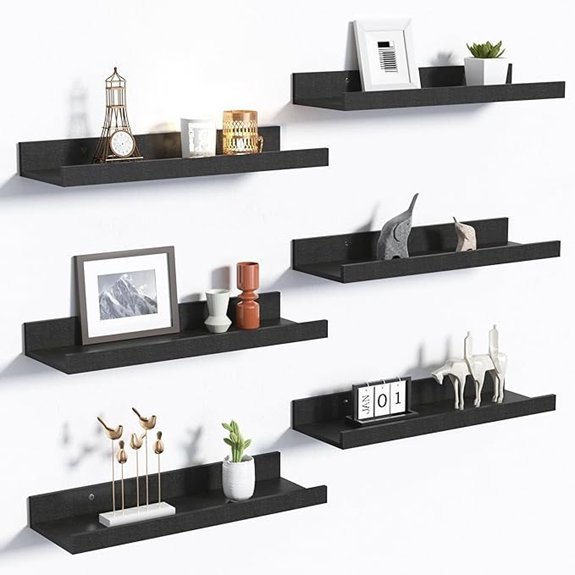 upsimples Floating Wall Shelves Set of 6 Black