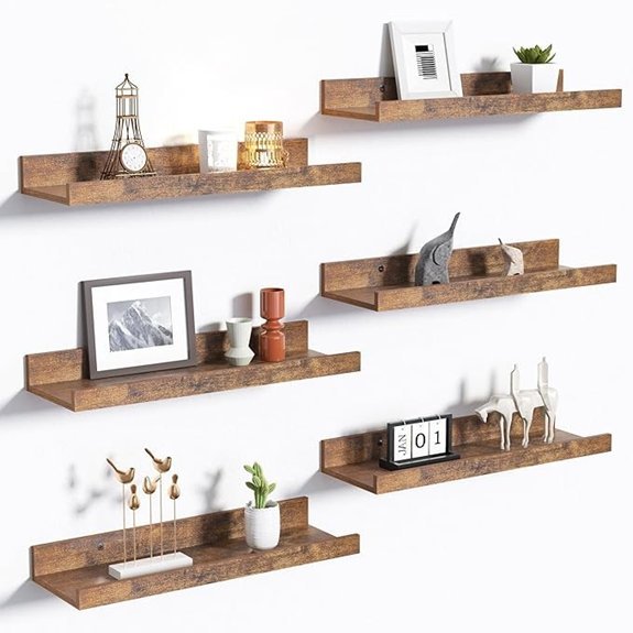 upsimples Floating Wall Shelves Set of 6 Brown