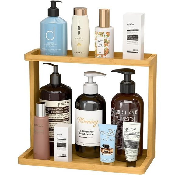 PEKER Bamboo Bathroom Organizer – Small Vanity Shelf Natural