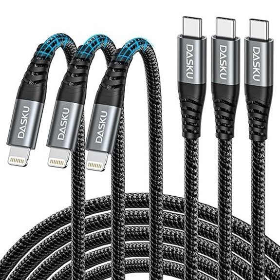 Dasku 6ft Nylon USB-C to Lightning Cable 3-Pack