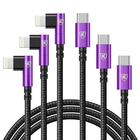 3-Pack 90° USB-C to Lightning Cables MFi Purple