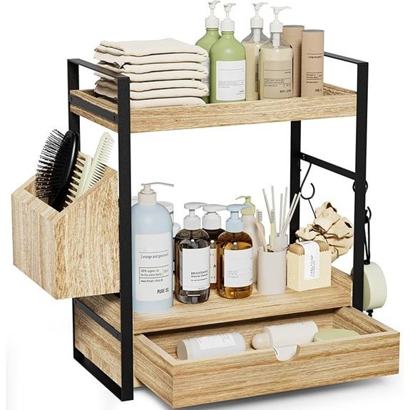 2-Tier Wood Bathroom Counter Organizer with Drawer