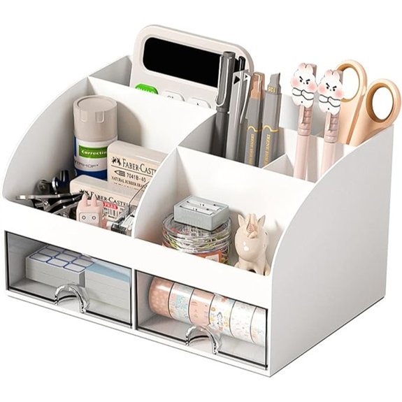 Desk Organizer with Compartments and Drawers (White)