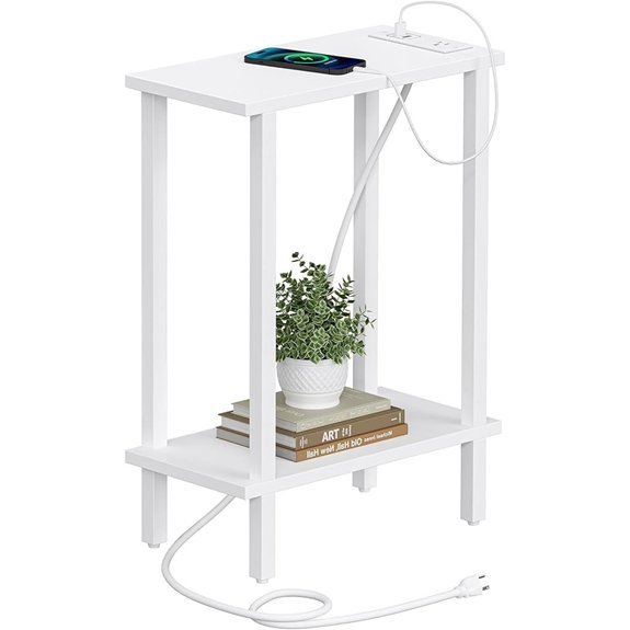 TUTOTAK Small End Table with Charging Station (White)
