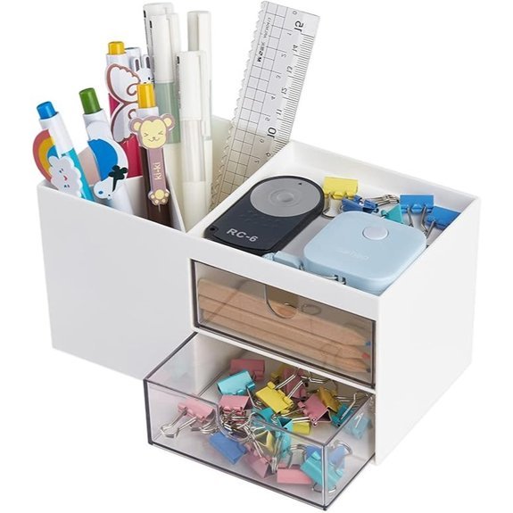 LETURE Desk Organizer with Drawer Storage Box (White)