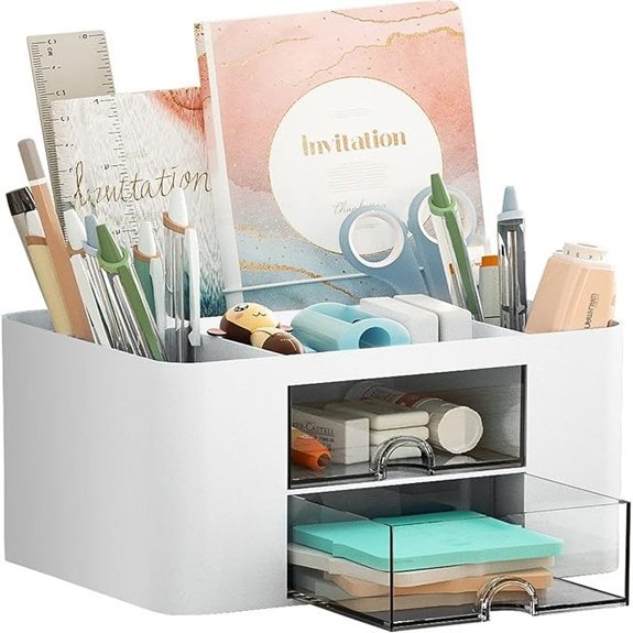 Marbrasse Pen Organizer with Drawers (White)