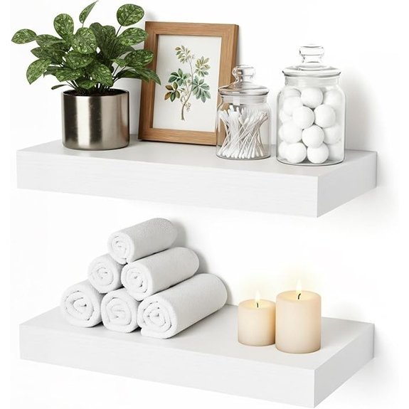 White Wood Wall-Mounted Floating Shelves Set of 2