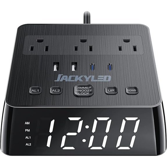 JACKYLED Alarm Clock with 4 USB Chargers Strip