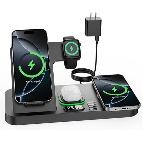 Dual Wireless Charging Station for Apple Devices with Clock