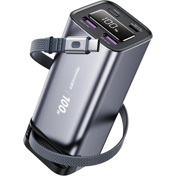 REWONDER 100W Power Bank with Retractable USB-C Cable