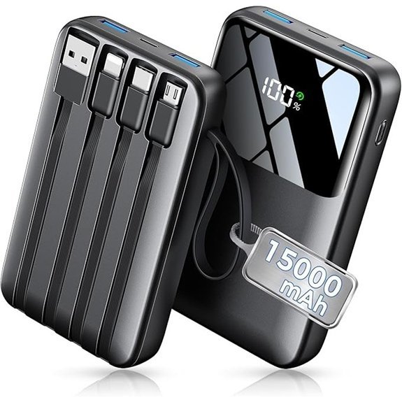 Power Bank 15000mAh with Built-in Cable and LED Display