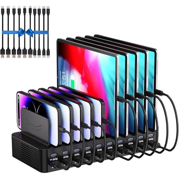 270W USB Charging Station with 20 Ports Cables Organizer