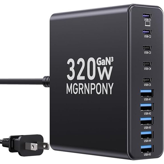 320W USB-C GaN III 10-Port PD Charger for Mac/PC