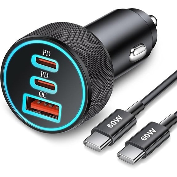 67W 3-Port USB-C Car Charger with Cable