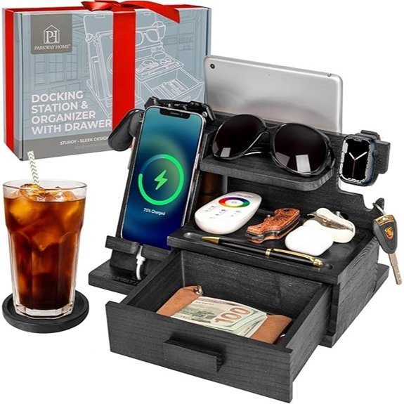 black wood docking station with drawer
