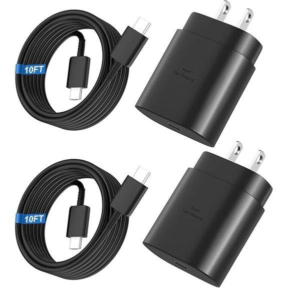 Type-C 25W Wall Charger with 10ft Cable (2-Pack)