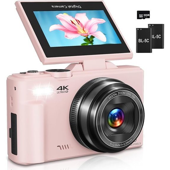 4K Vlogging Camera with 32GB Card & 2 Batteries (Pink)