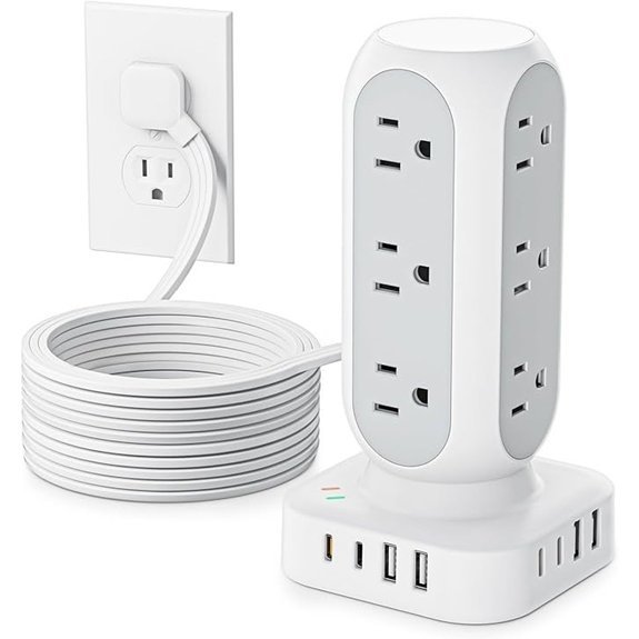 Power Strip Tower with 12 AC + 8 USB Ports