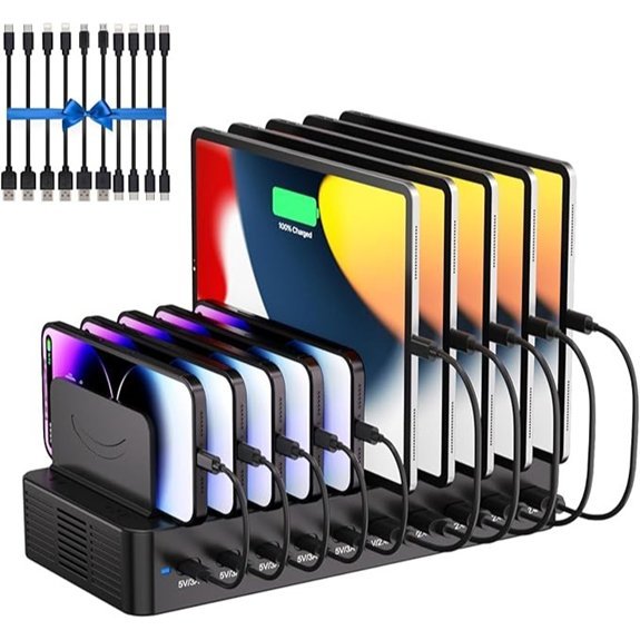 10-Port USB Charging Station with Cables (Black)