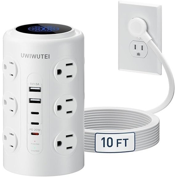 Tower Power Strip with PD 20W Fast-Charging Port